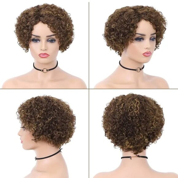 Ombre Pixie Cut Bob Human Hair Wigs - Picture 2 of 4